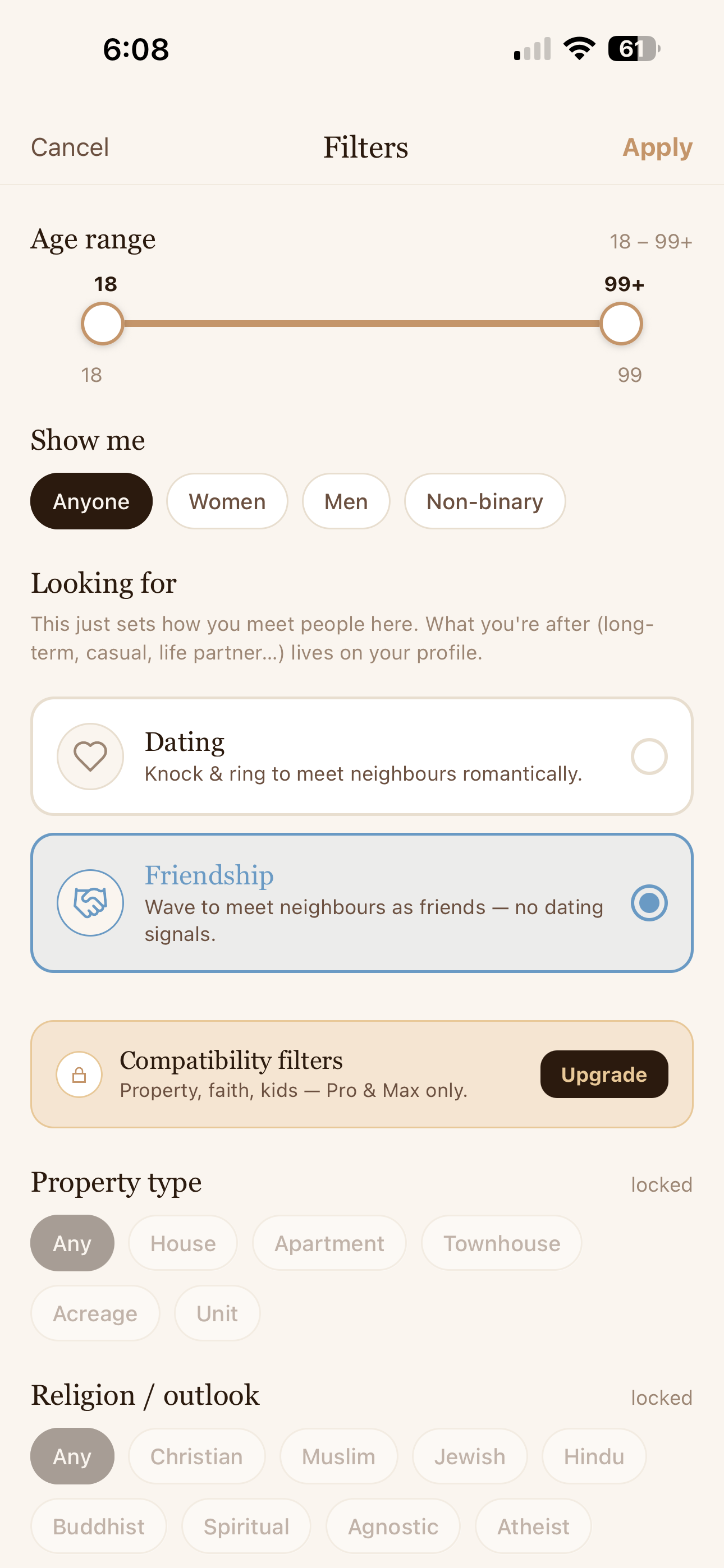 Doorstep friendship mode filters