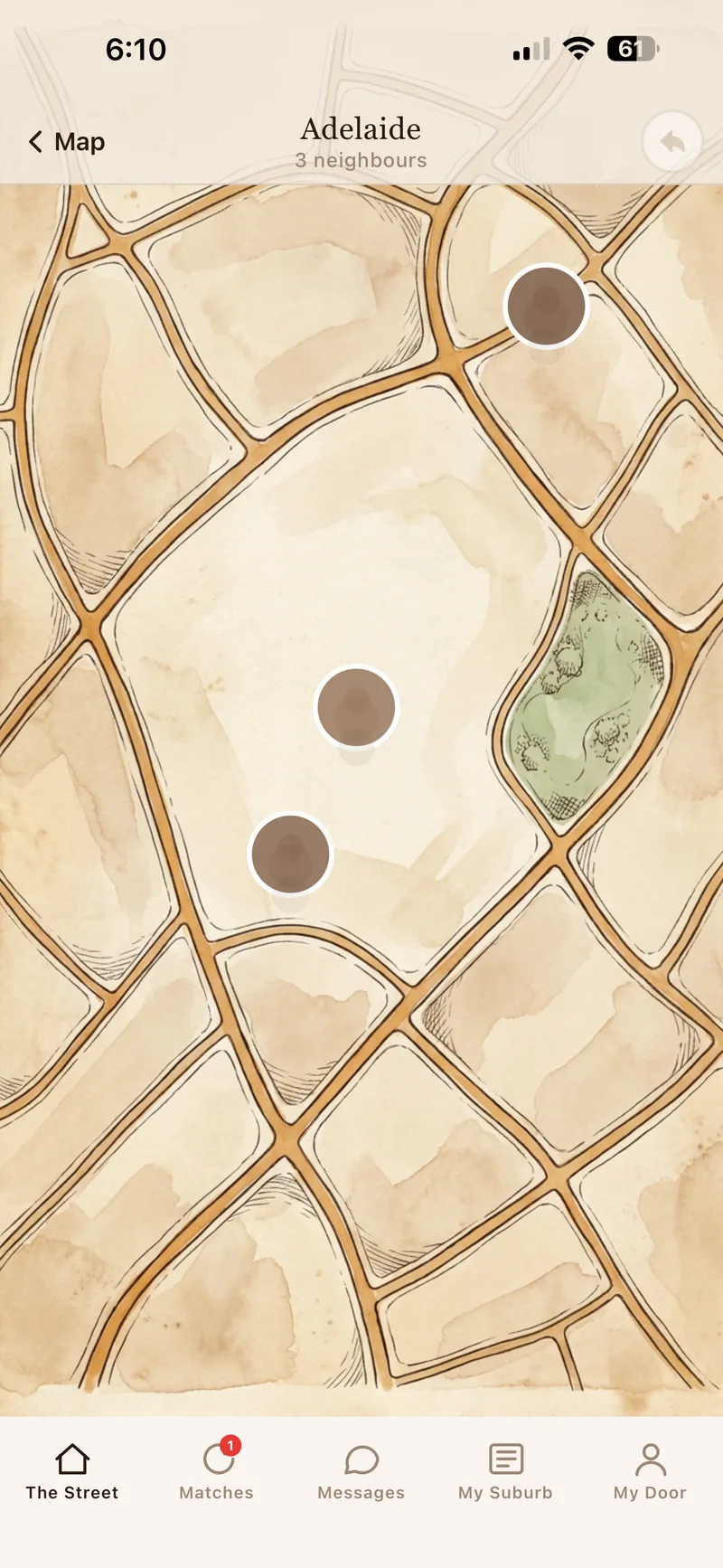 Doorstep suburb map — real neighbours, suburb by suburb